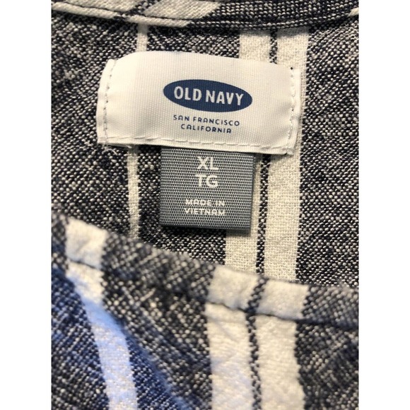 Old Navy Dress XL Linen Blend Gray / Blue White Ticking Stripe Shift Tunic - Picture 5 of 7